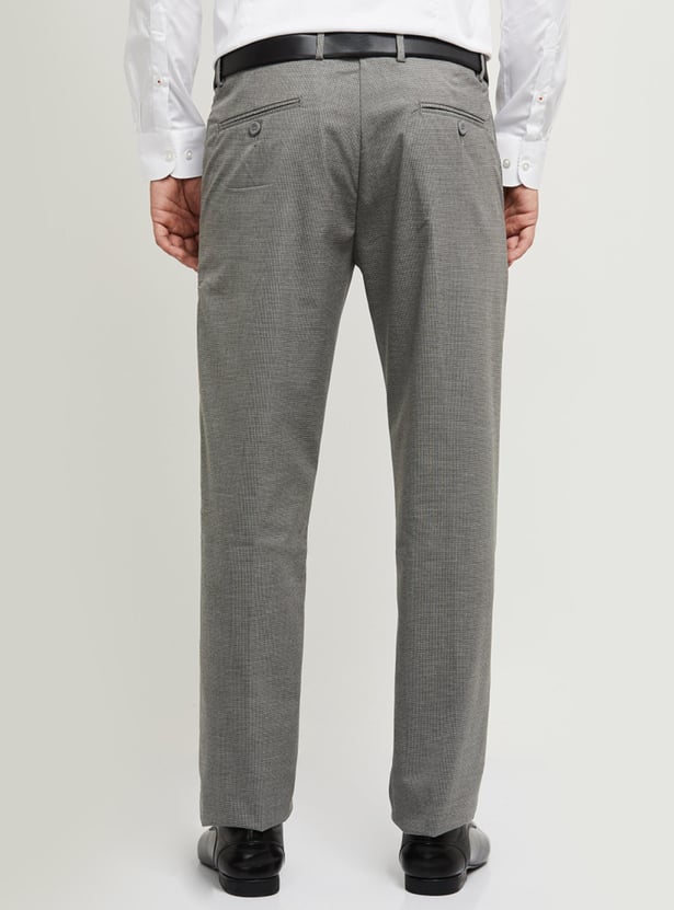 Men Textured Slim Fit Formal Trousers