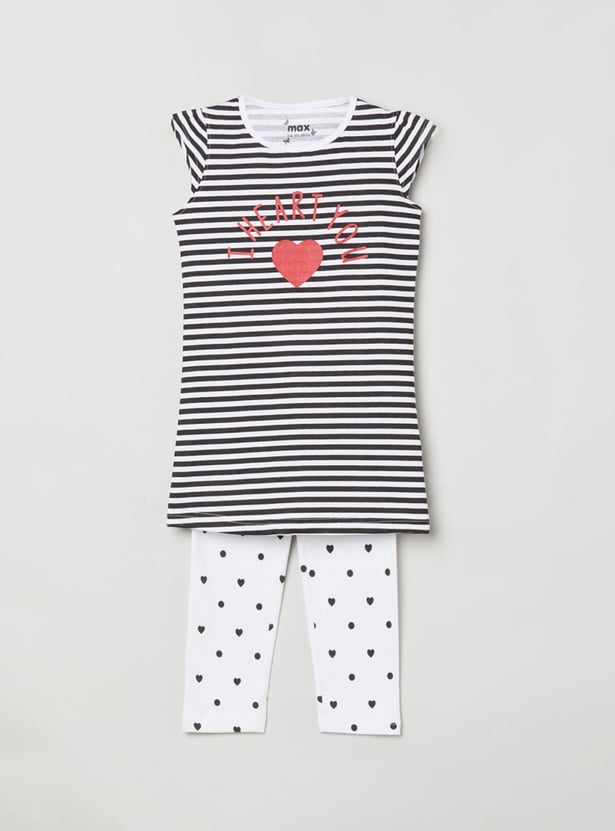 Girls Printed T-shirt and Elasticated Pyjamas 