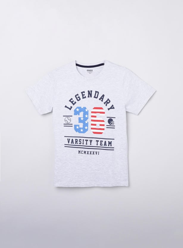 Boys Printed Round Neck T-shirt and Solid Pyjamas