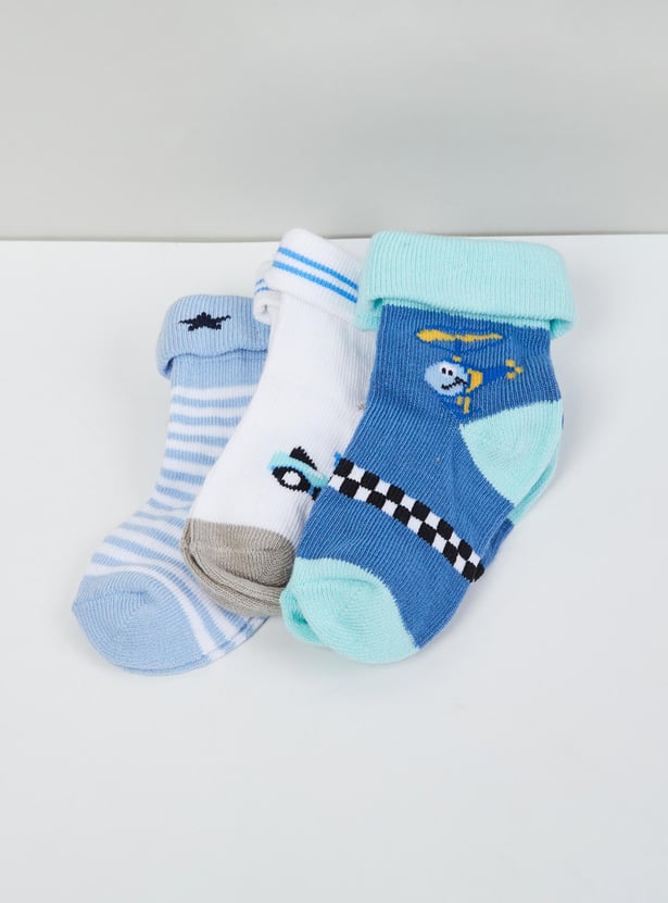Boys Patterned Ankle-Length Socks - Set of -3 44593 Y