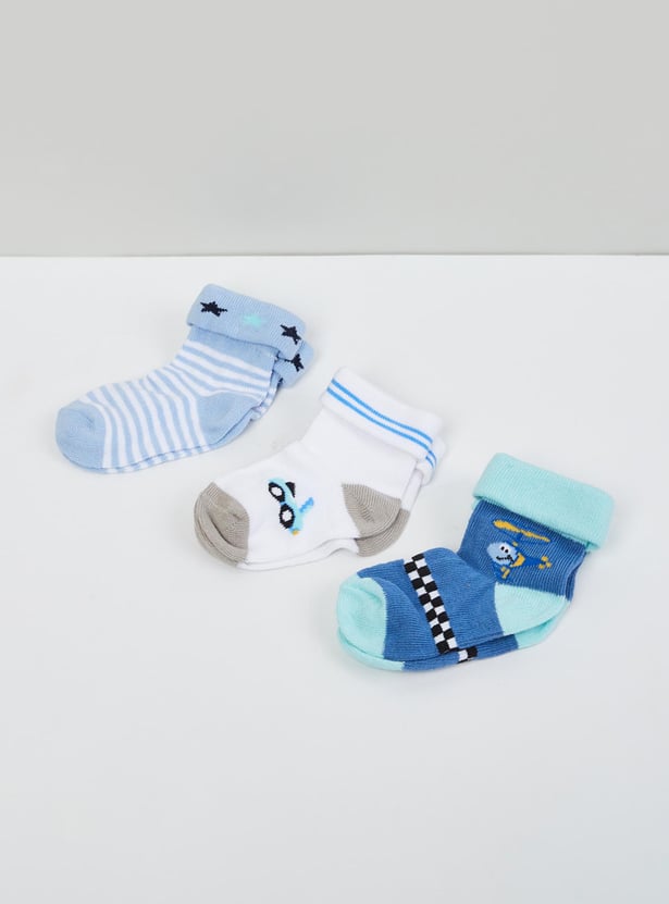 Boys Patterned Ankle-Length Socks - Set of -3 44593 Y