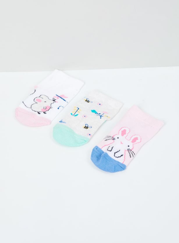 Girls Printed Ankle-Length Socks - Pack of 3