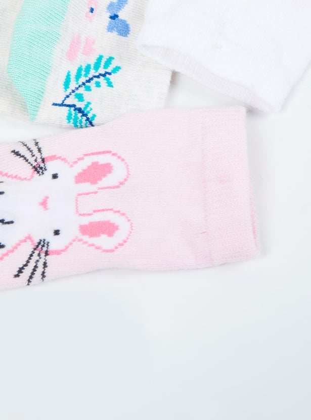 Girls Printed Ankle-Length Socks - Pack of 3