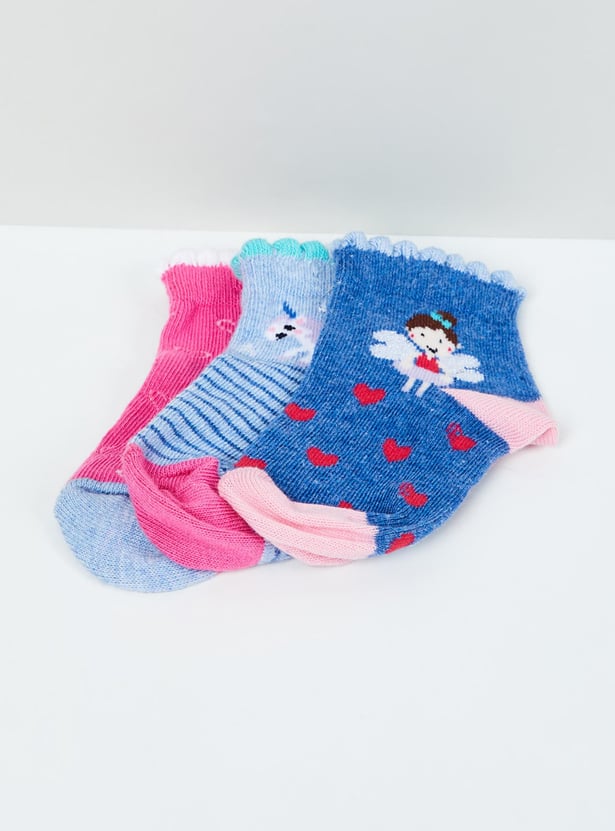 Girls Woven Design Socks - Pack of -3 44593 Y