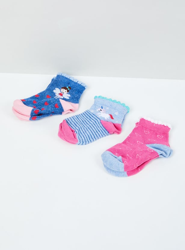 Girls Woven Design Socks - Pack of -3 44593 Y