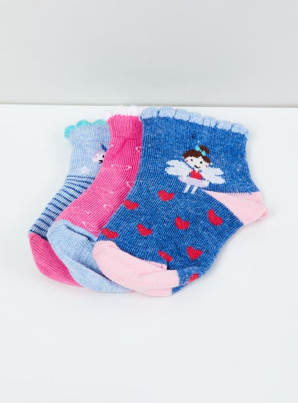 Girls Woven Design Socks - Pack of -3 44593 Y