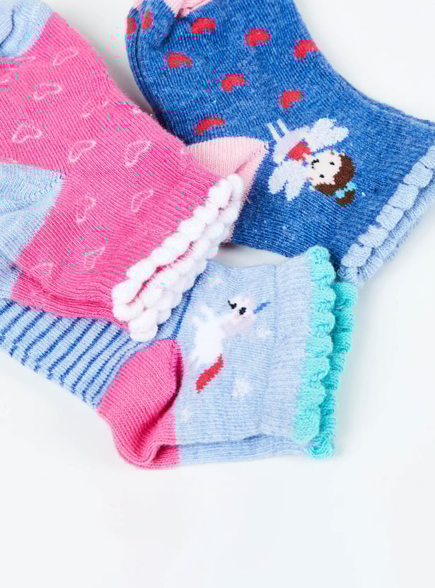 Girls Woven Design Socks - Pack of -3 44593 Y
