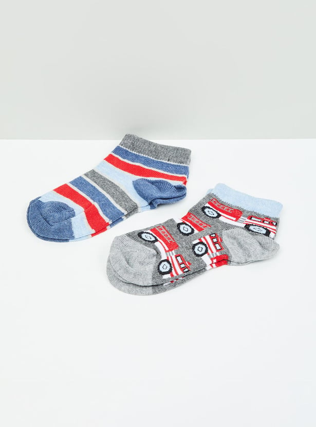 Boys Patterned Ankle-Length Socks - Pack of 2 