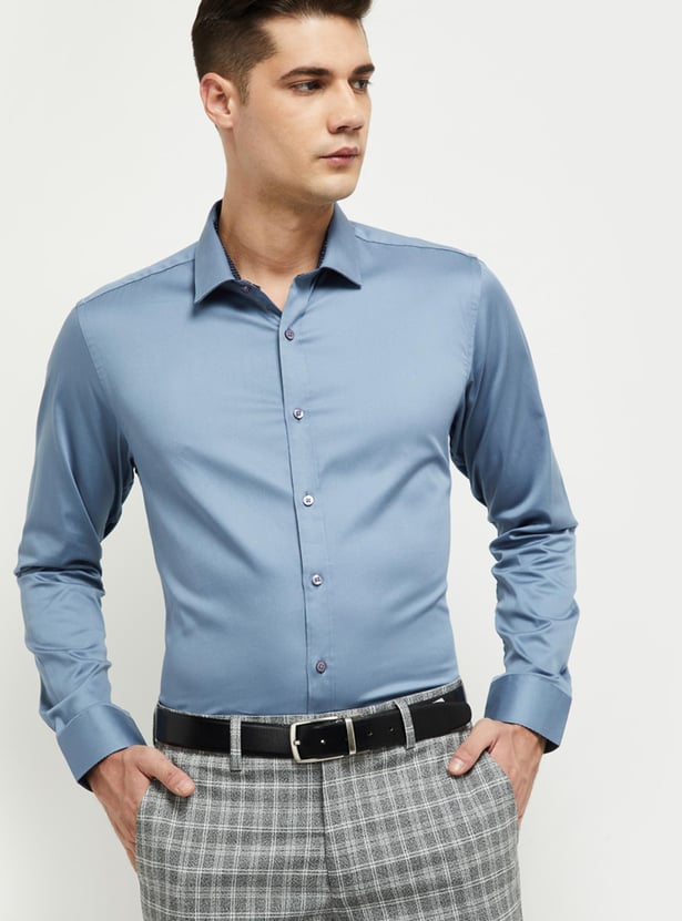 Men Solid Full Sleeves Slim Fit Formal Shirt 