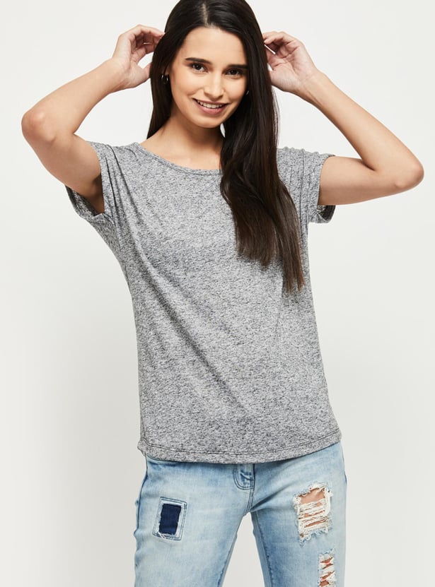 MAX Women Solid Extended Sleeves T-shirt