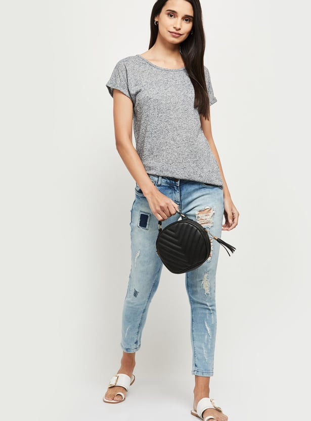 MAX Women Solid Extended Sleeves T-shirt