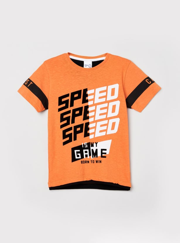 Boys Typographic Print Crew Neck T-shirt