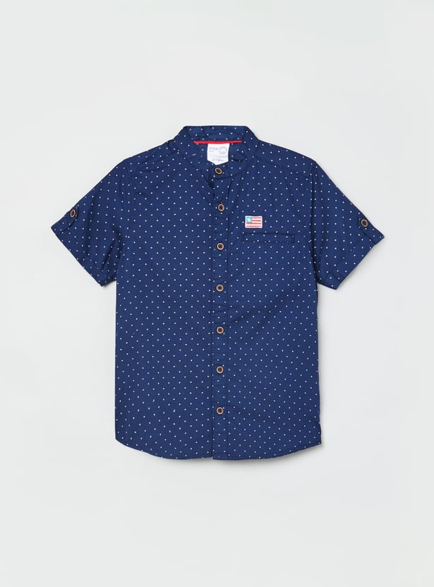 Boys Printed Roll-Up Sleeves Shirt