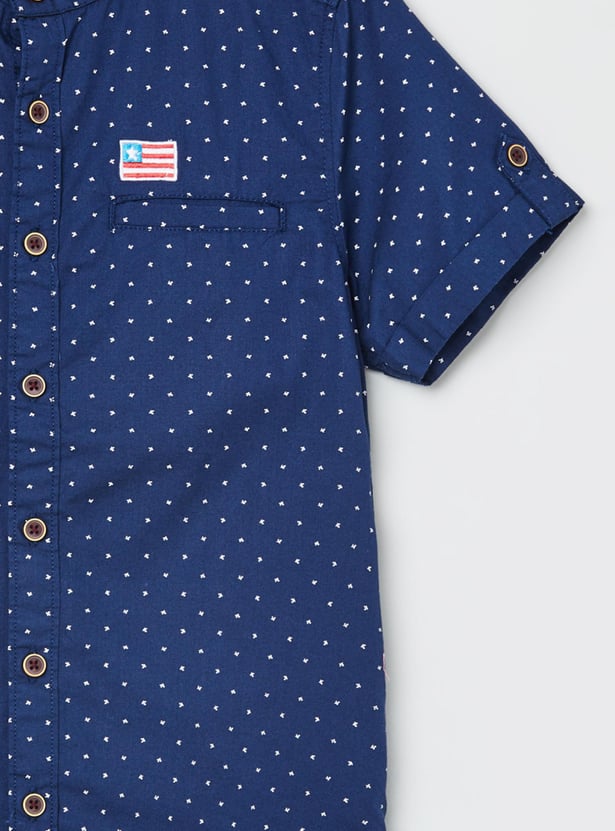 Boys Printed Roll-Up Sleeves Shirt