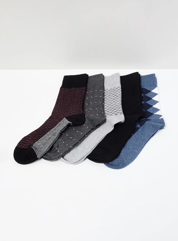 Men Jacquard Patterned Socks- Set of 5