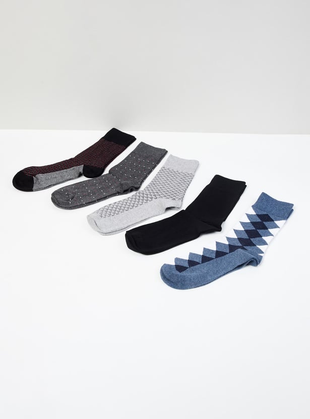 Men Jacquard Patterned Socks- Set of 5