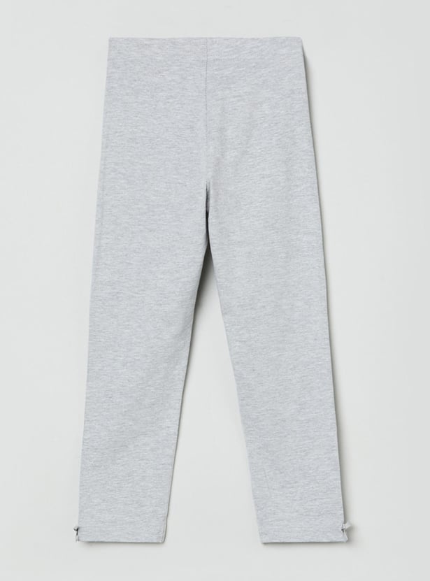 Girls Textured Elasticated Bow Detailed 3/4th Leggings