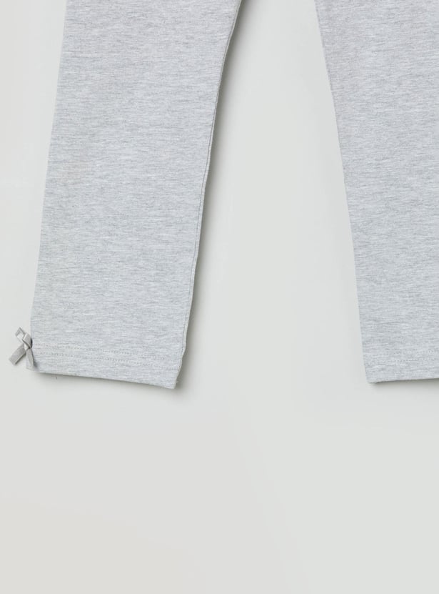 Girls Textured Elasticated Bow Detailed 3/4th Leggings