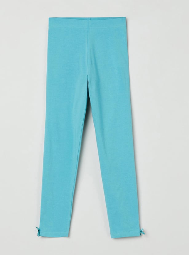 Girls Solid Bow Detailed Leggings