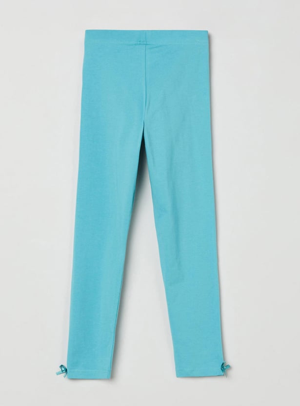 Girls Solid Bow Detailed Leggings