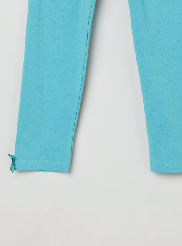 Girls Solid Bow Detailed Leggings