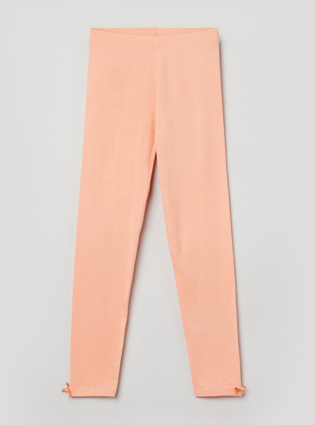 Girls Solid Elasticated Full-Length Leggings