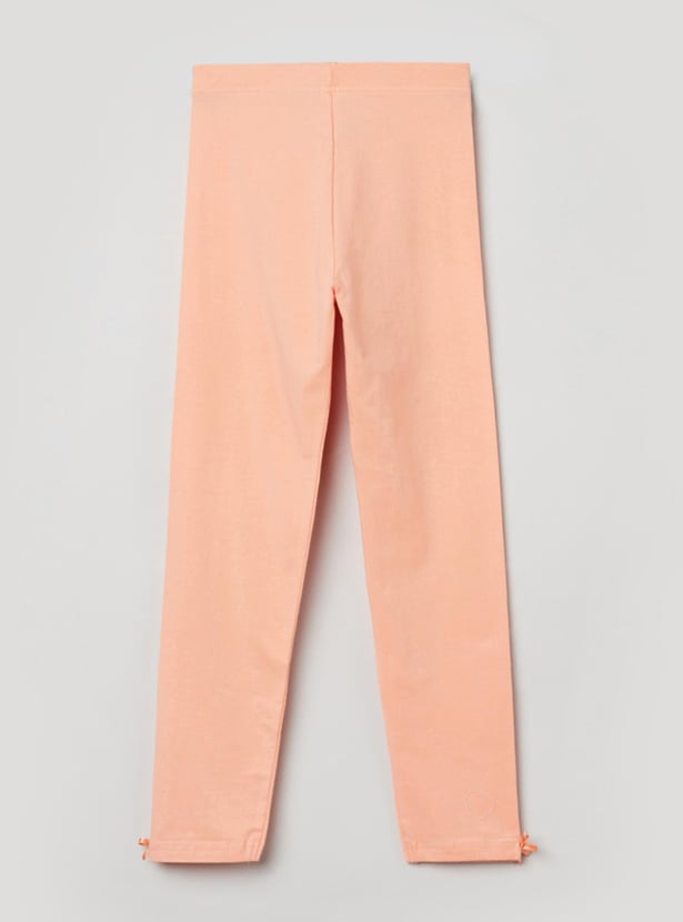 Girls Solid Elasticated Full-Length Leggings