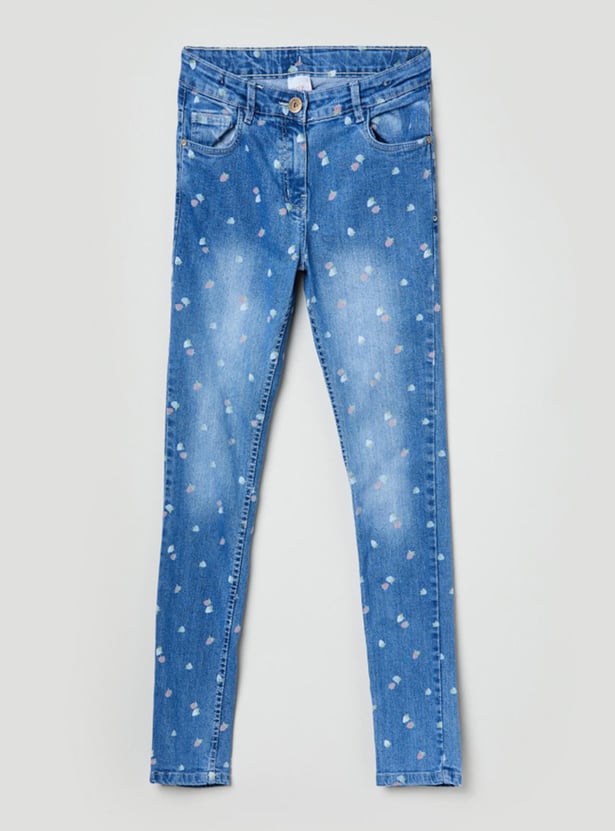 Girls Printed Slim Fit Jeans