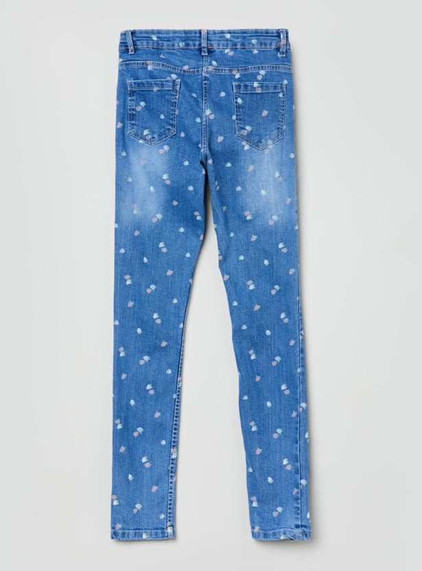 Girls Printed Slim Fit Jeans