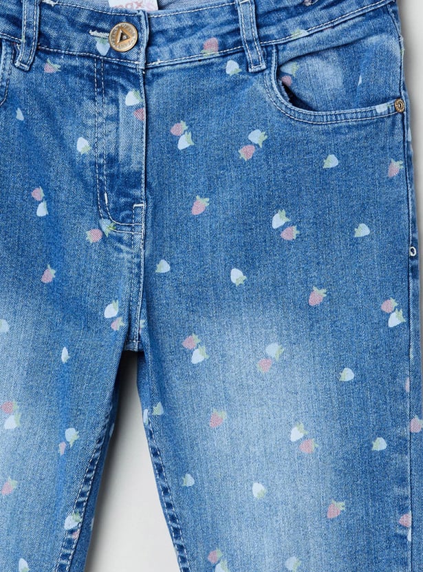 Girls Printed Slim Fit Jeans