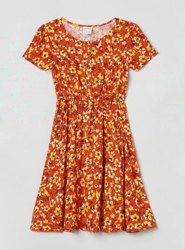 Girls Floral Print A-Line Dress