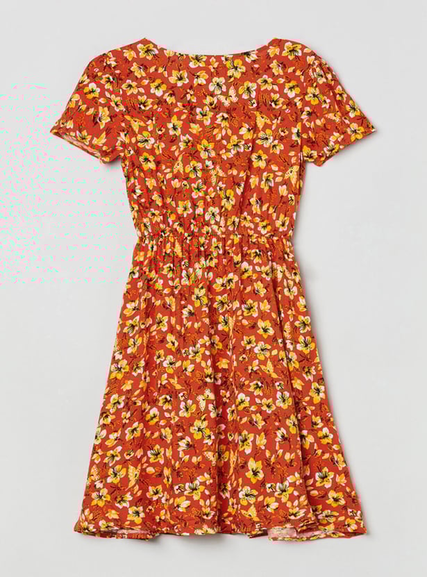 Girls Floral Print A-Line Dress