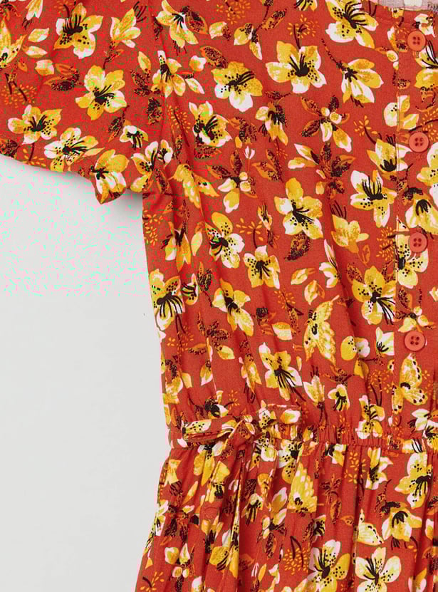 Girls Floral Print A-Line Dress