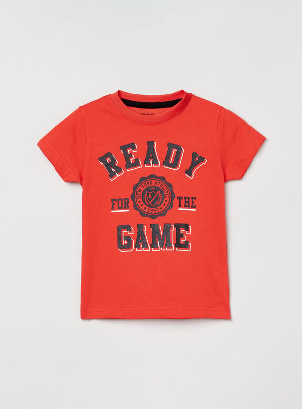 Boys Typographic Print Crew Neck T-shirt