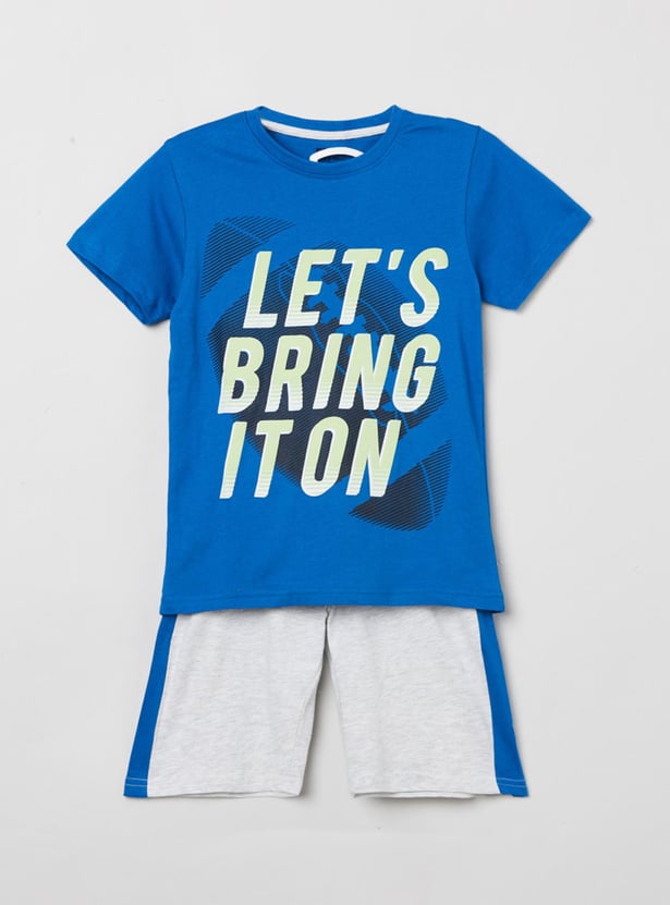Boys Printed Crew Neck T-shirt with Shorts
