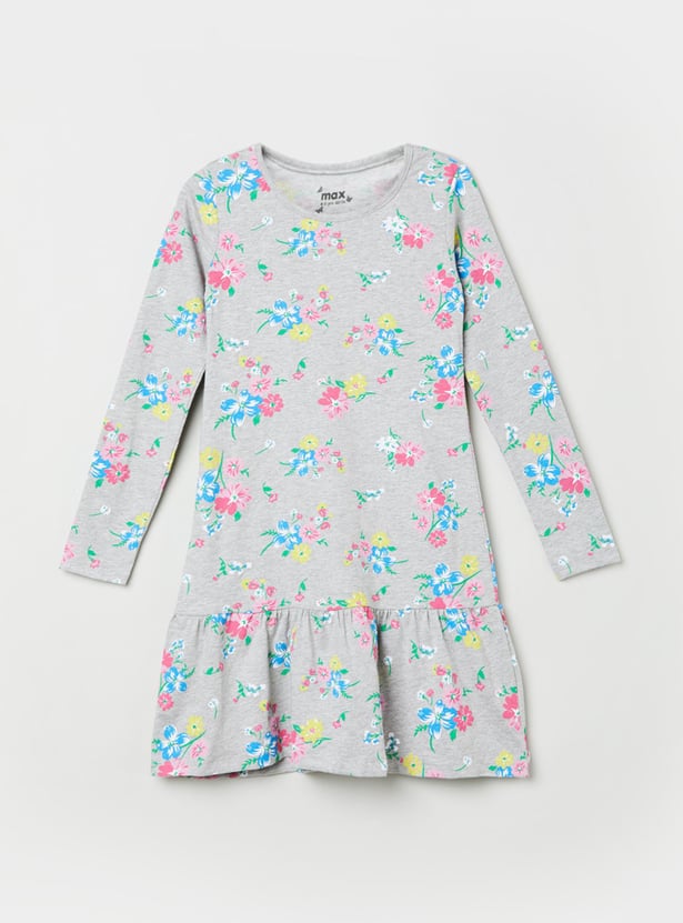 Girls Floral Printed Full Sleeves Dress 