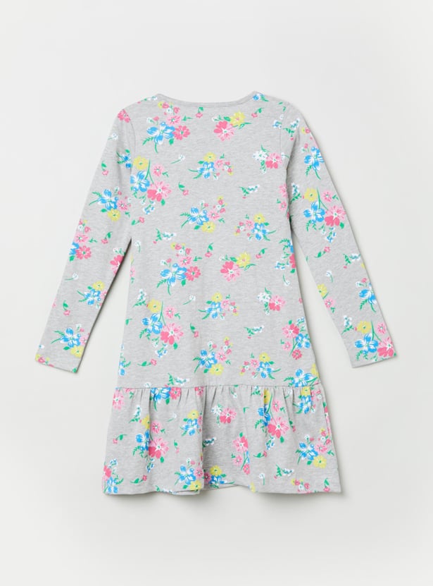 Girls Floral Printed Full Sleeves Dress 