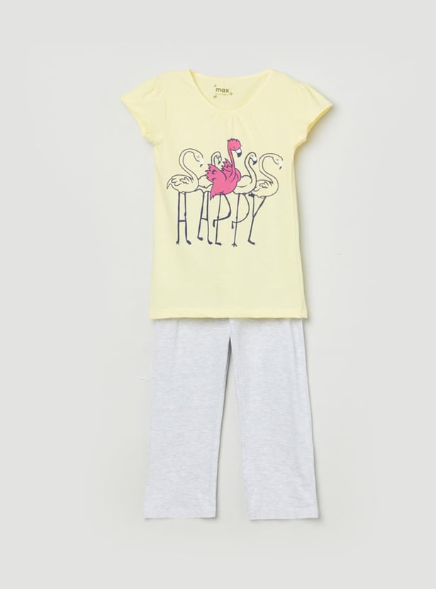 Girls Printed T-shirt with Pyjamas