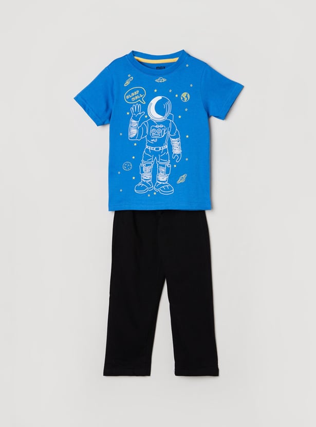 Boys Printed Crew Neck T-shirt with Pants