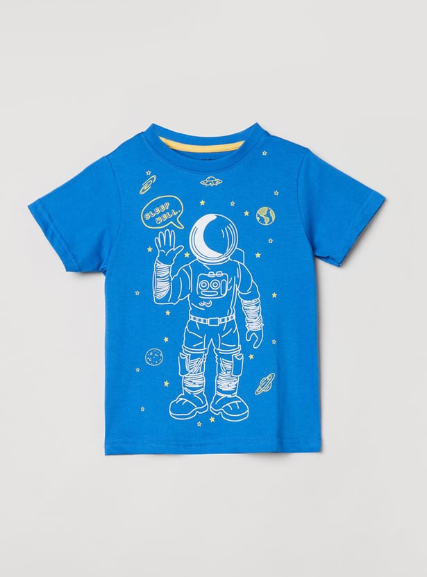 Boys Printed Crew Neck T-shirt with Pants