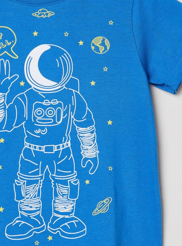Boys Printed Crew Neck T-shirt with Pants