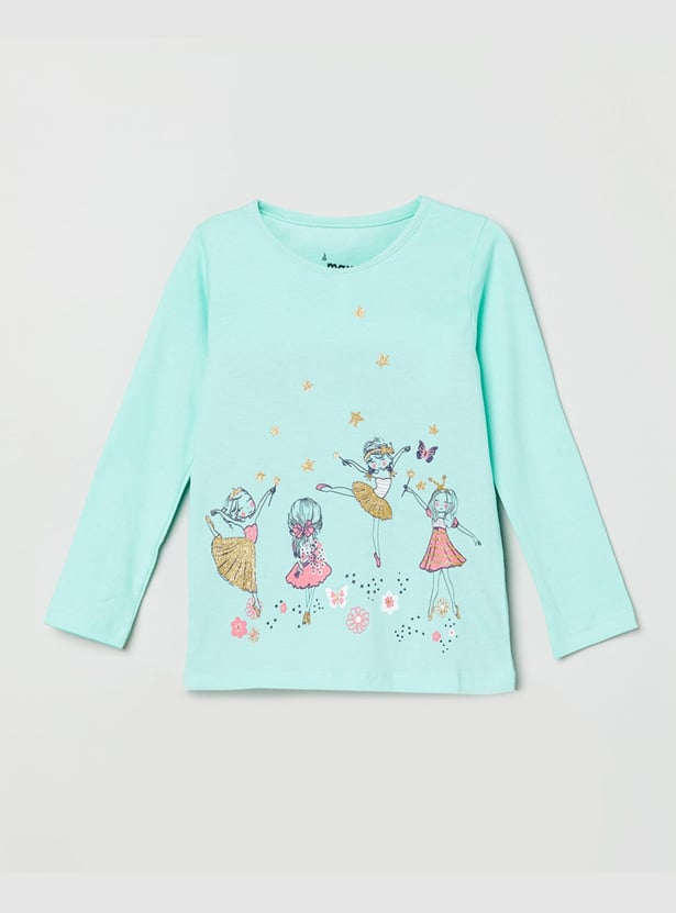 Girls Printed Round Neck T-Shirt with Pants