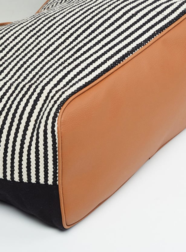 Women Striped Tote Bag with Tassel Detail