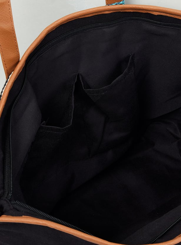 Women Striped Tote Bag with Tassel Detail