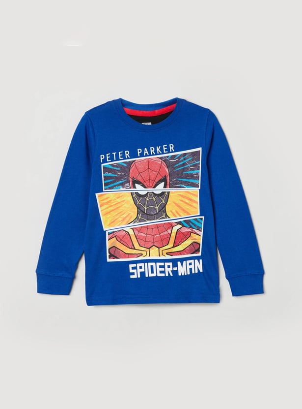 Boys Spiderman Print Crew Neck T-shirt 