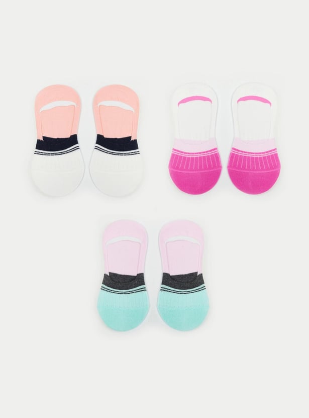 Women Colour-Blocked Footlet Socks - Set of 3