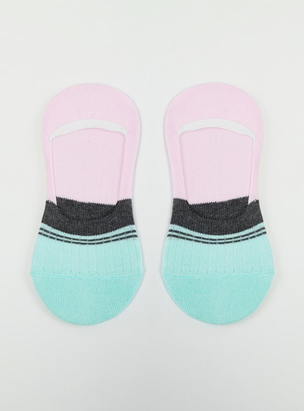 Women Colour-Blocked Footlet Socks - Set of 3
