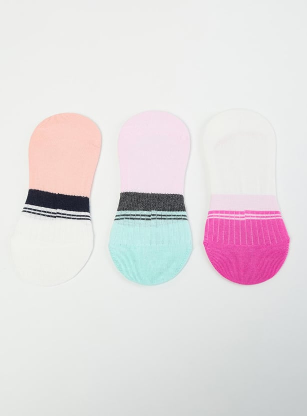 Women Colour-Blocked Footlet Socks - Set of 3
