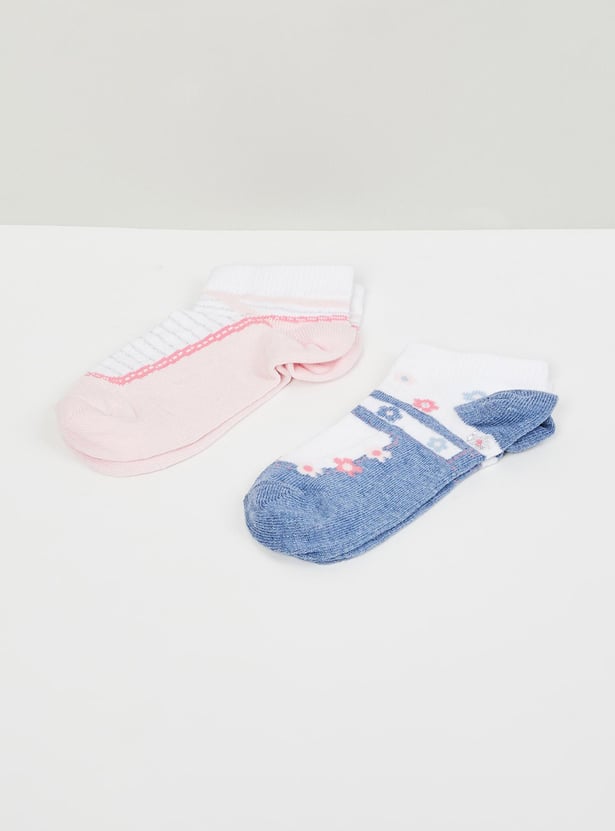 Girls Printed Ankle-Length Socks-Set of 2