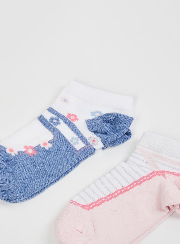 Girls Printed Ankle-Length Socks-Set of 2